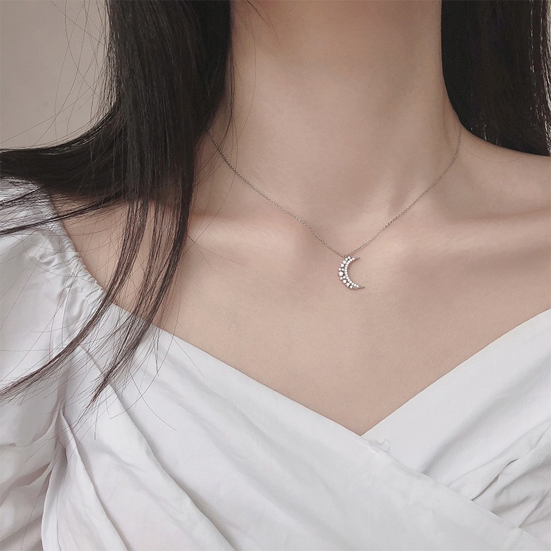 925 스털링 실버 도금 18K 골드 문 절묘한 한국어 버전 인터넷 연예인 단순하고 고급스러운 기질 하이 엔드 콜드 스타일 쇄골 체인