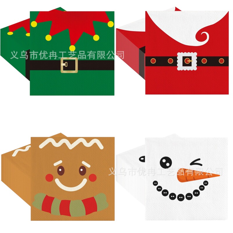 Santa Claus Gingerbread Man Snowflake Christmas Theme Disposable Paper Napkins Party Set Decoration Supplies