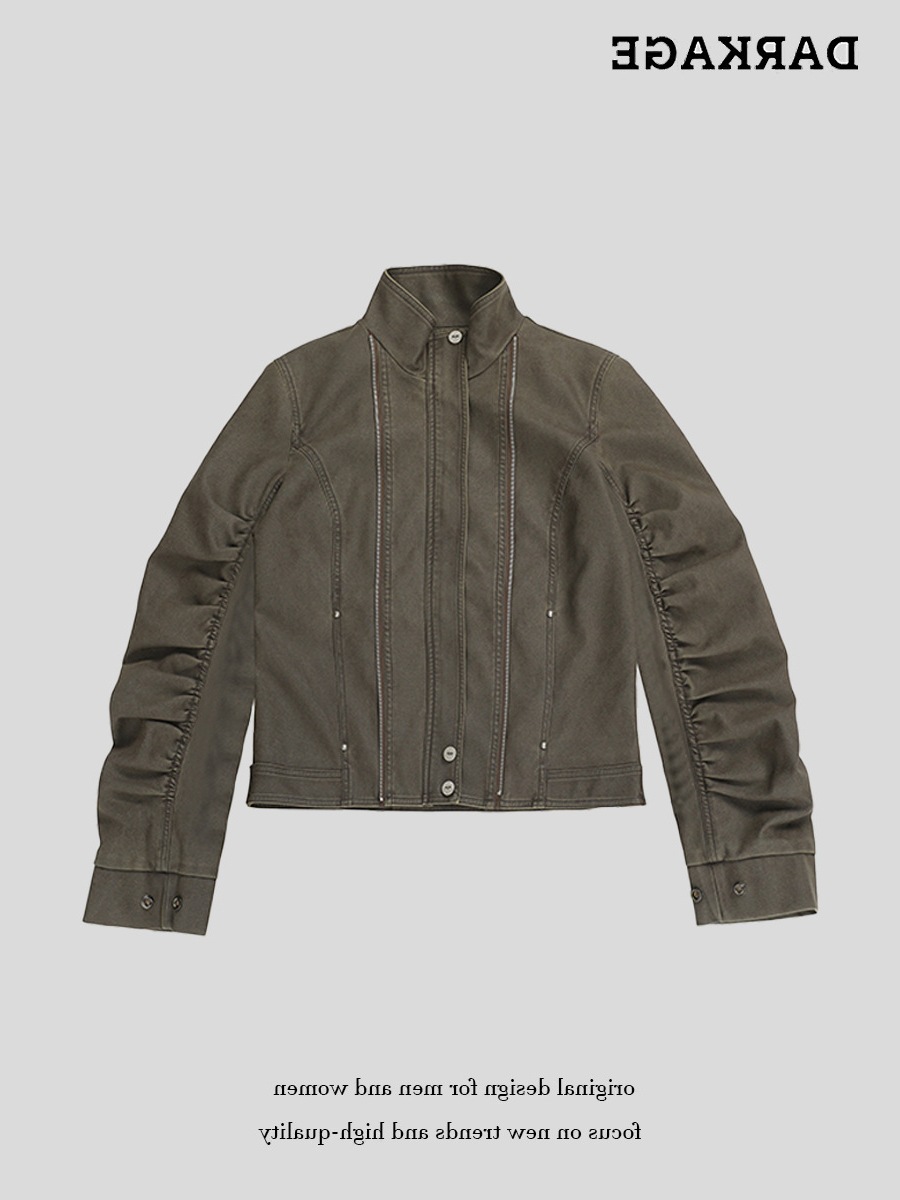 American Retro Waist-Cinching Stand Collar Deconstructed Biker Jacket for Women 2025 New Washed Vintage Slim-Fit Jacket