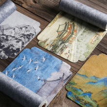 千里江山茶巾棉麻布艺桌旗中式麂皮绒茶席 竹席茶帘干泡茶巾垫子