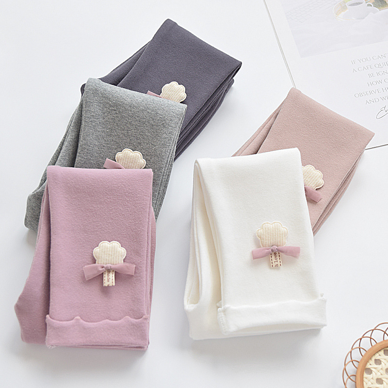 女童打底裤春秋薄款2024新款秋季儿童小女孩木耳边弹力纯棉长裤子