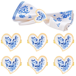 New Hotel Heart Napkin Buckle Chinese Style Blue and White Porcelain Pattern Napkin Ring Simple Wedding Season Napkin Ring Manufacturer