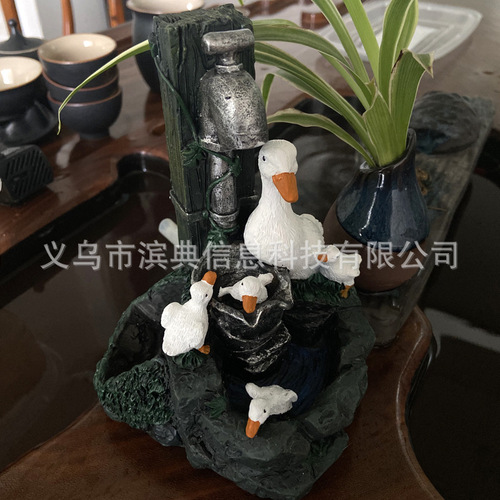 Solar duck water pump flowing water family resin crafts ornaments duck family resin garden ornaments
