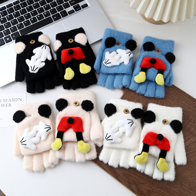 2025 New Knitted Gloves Cute Flip Type Typing Wrist Warm Cold-Proof Thickened Gloves Student Female Winter Gloves
