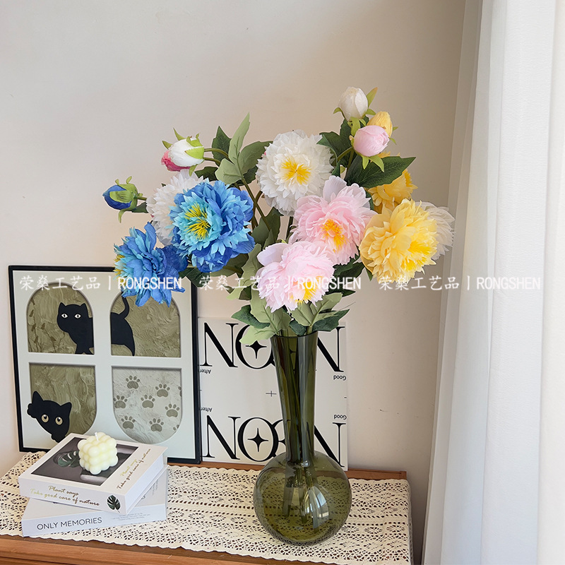 仿真牡丹花酒店宾馆布置假花家居花瓶装饰花婚庆手捧花束厂家批发