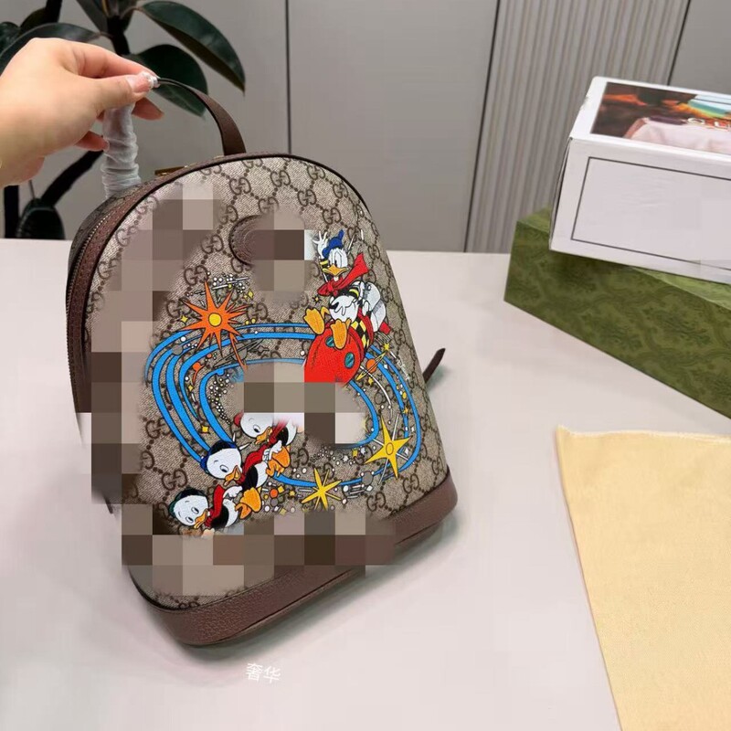 Gucci Collaboration Printed Backpack, Unisex Style, Fashionable, Versatile, Simple, Casual, Travel