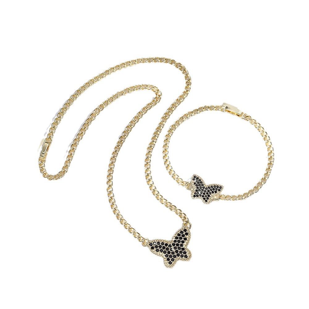 Explosiones transfronterizas de venta caliente pulsera mariposa O-chaîne conjunto de joyas de cobre 14K oro chapado collar de joyas al por mayor