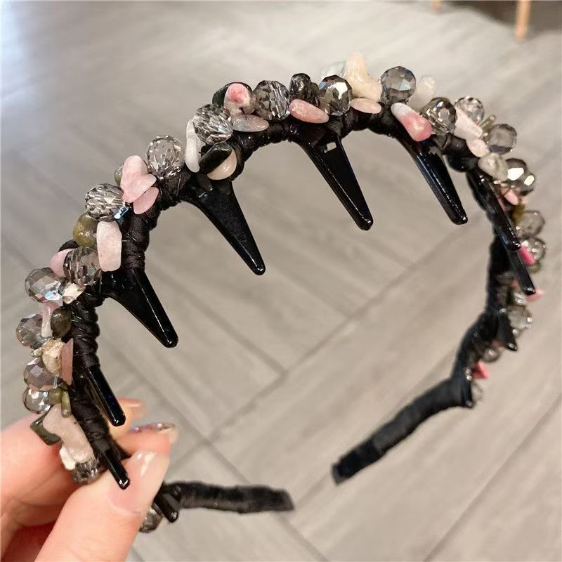 絶妙な手作りの光沢のある石のヘッドバンド、フランスの頑丈な歯付き滑り止めヘッドバンド、女性用のスタイリッシュなヘアピン|undefined