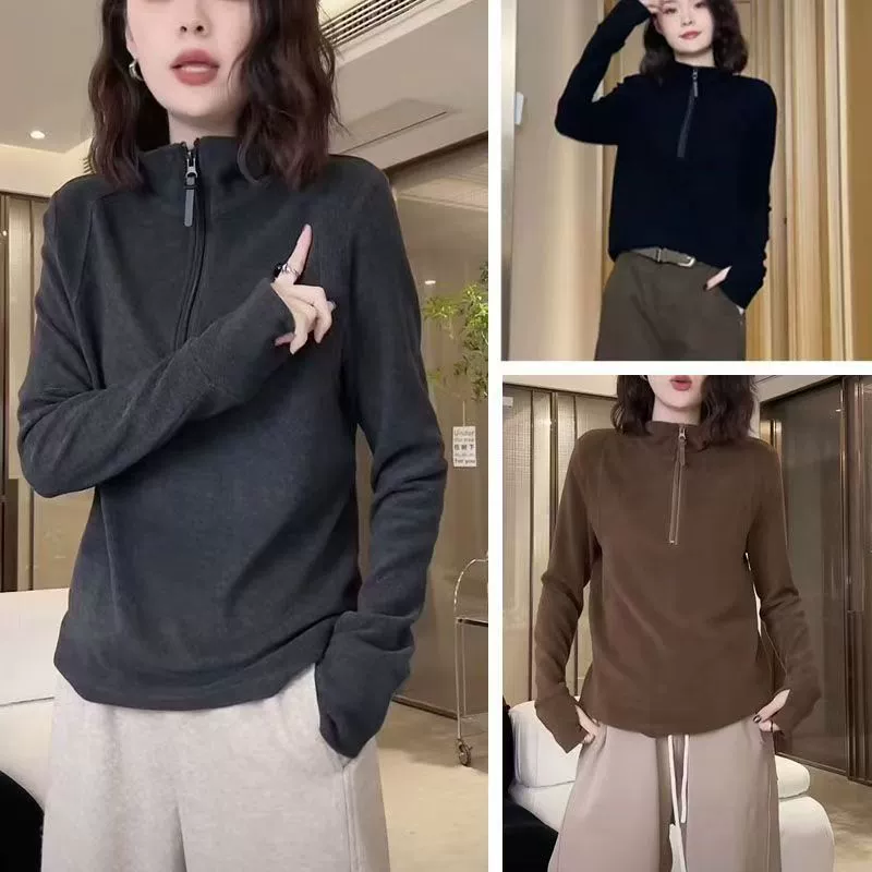 Вельветовая облегающая полупро zip толстовка, тёплый комфортный дизайн для тела, манжеты с прорезями под большой палец