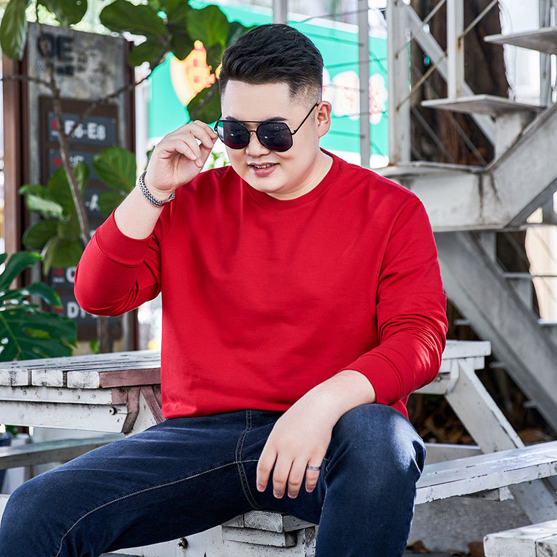 Round neck sweater men's extra large plus size fat guy loose sports casual fleece-lined top spring, autumn and winter Round neck sweater men's extra large plus size fat guy loose sports casual fleece-lined top spring, autumn and winter