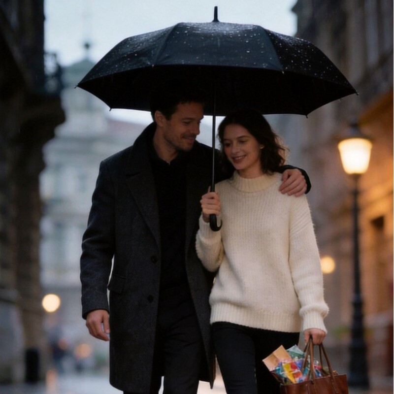 Dual-purpose straight umbrella for both rain and shine, featuring an all-black canopy with a full-printed letter pattern. Customizable Dual-purpose straight umbrella for both rain and shine, featuring an all-black canopy with a full-printed letter pattern. Customizable