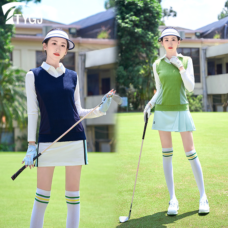 Golf clothing women's sleeveless vest autumn and winter warm slim vest knitted sweater slim slimming top