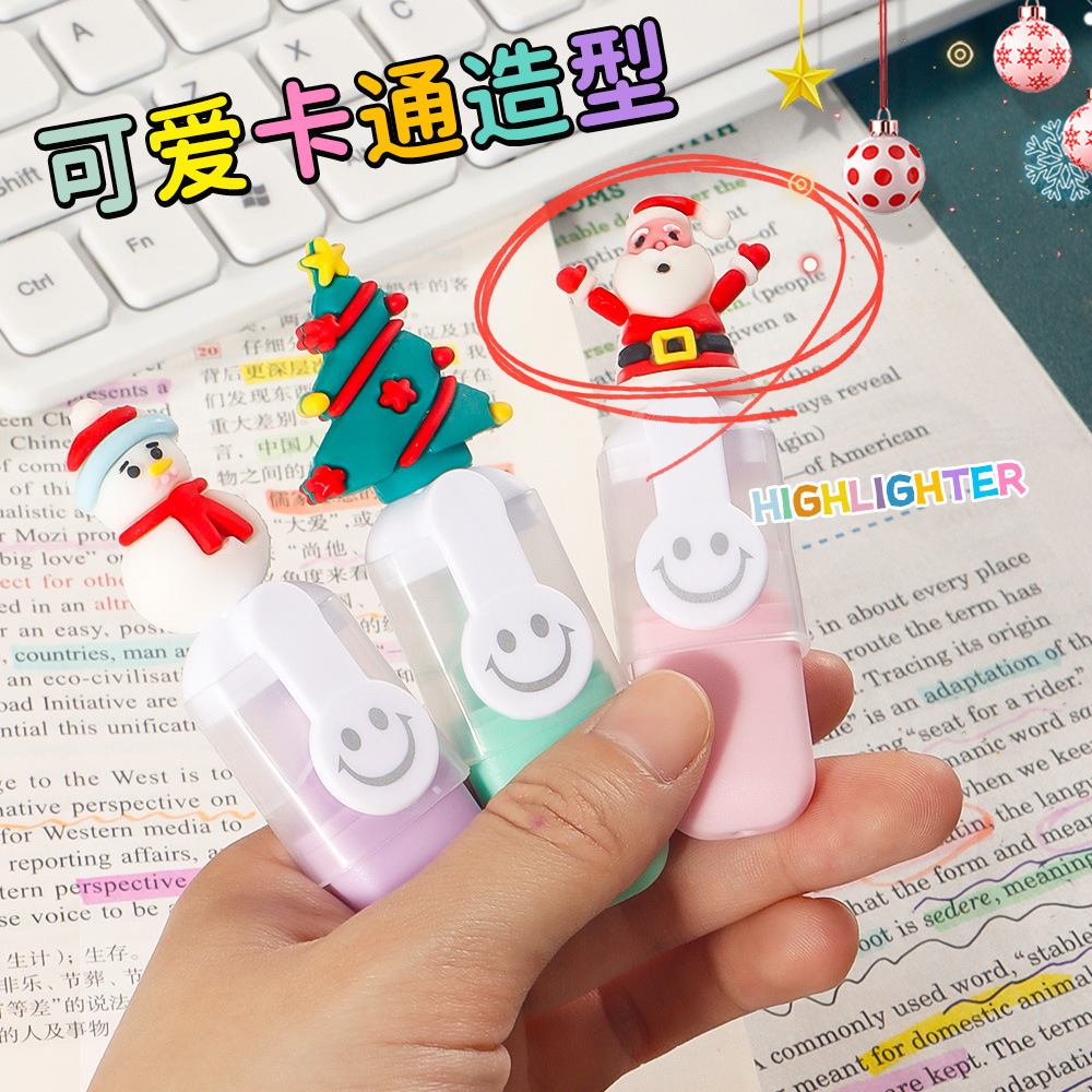 Navidad dibujos animados mini resaltador conjunto de cuentas de mano DIY marcador graffiti lindo resaltador