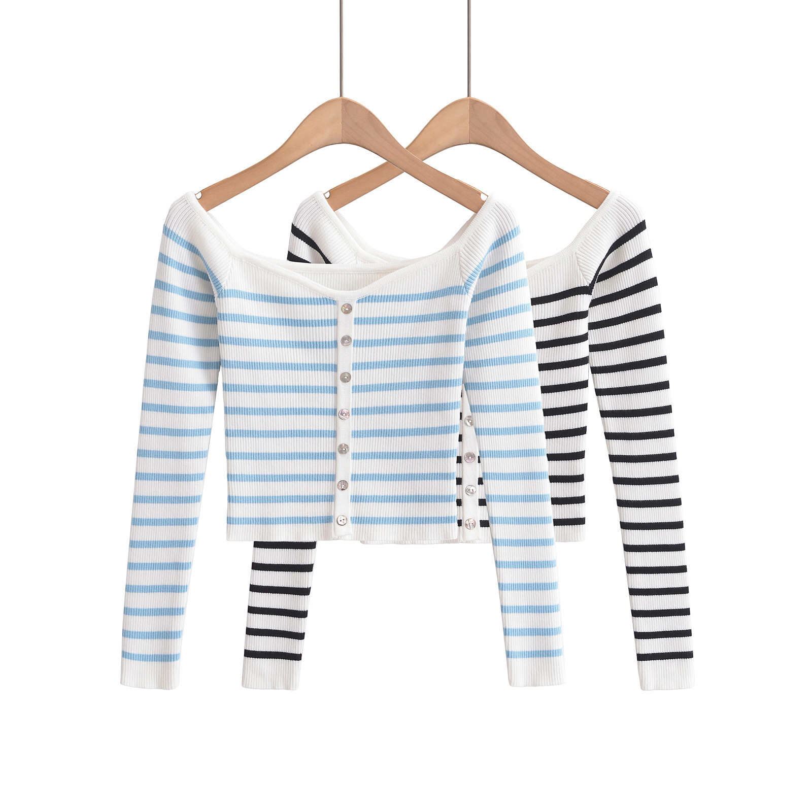 Contrast Color Striped Collar Long-sleeved Knit Women's 2024 Autumn and Winter New Pure Spice Girl Slim-fit Shoulder Top