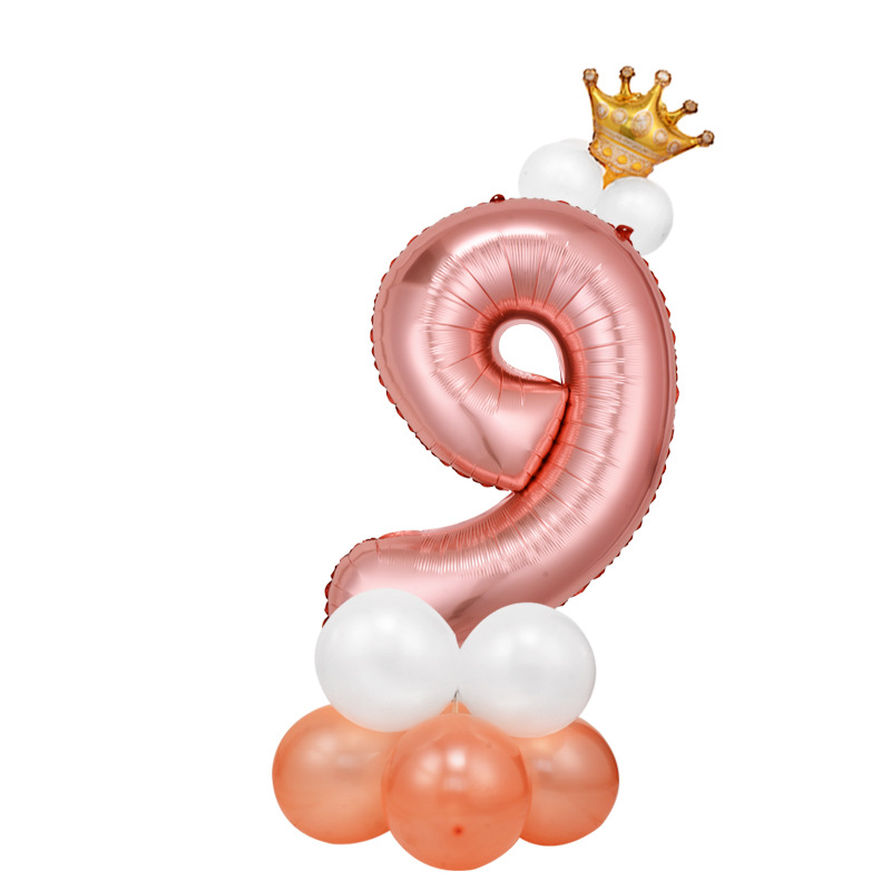 0-9 cumpleaños digital globo columna bebé un mes de edad diseño carretera globo fiesta decoración corona película de aluminio