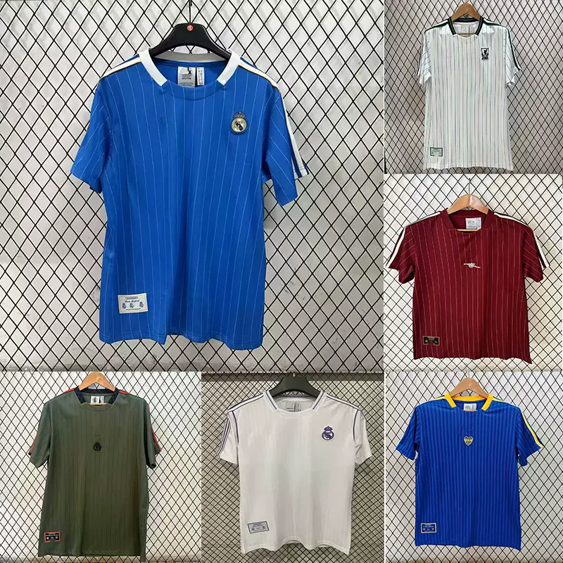 批发2025新款复古皇马利物浦球衣运动休闲潮流刺绣短袖足球服跨境