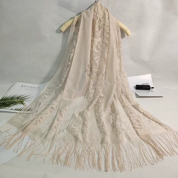 Cheongsam Shawl Summer Lace Scarf Cut Out Jacquard Silk Scarf Ethnic Style Tassel Shawl Women's Baotou Performance Dinner