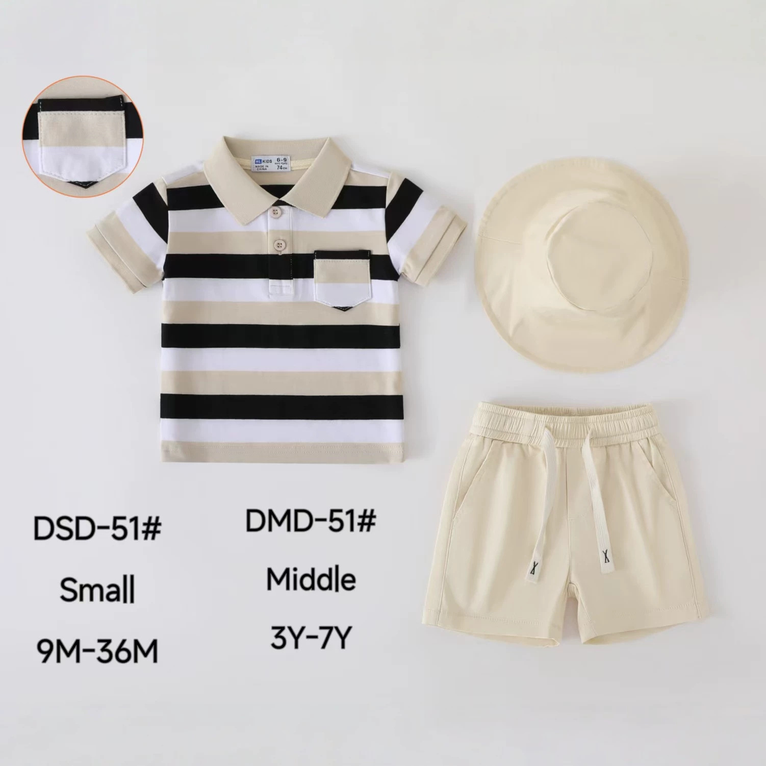 外贸套装婴童3Y-7Y新款3PCS夏季T-shirt+短裤+帽子宝宝套装DMD31