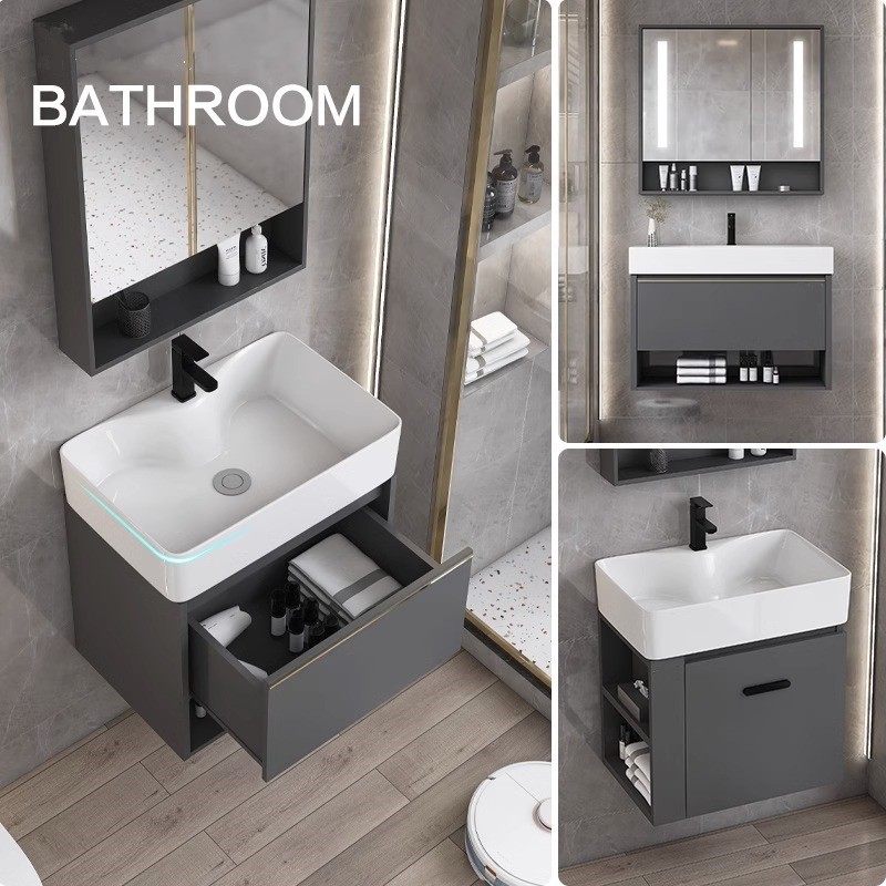Pequeño apartamento cajón de madera maciza gabinete de baño Baño lavabo combinación integrada mesa de lavado lavabo piscina