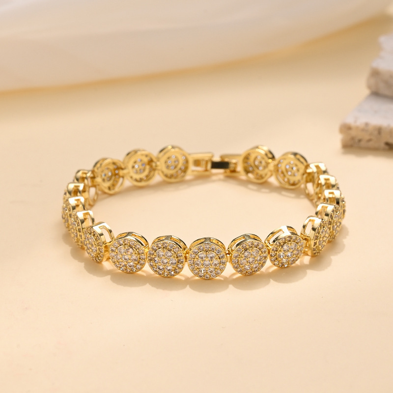 European and American Round Diamond Splicing Chain New Men's Bracelet Cross-Border Hot Selling Street Hip-Hop Style Design Round Diamond Bracelet European and American Round Diamond Splicing Chain New Men's Bracelet Cross-Border Hot Selling Street Hip-Hop Style Design Round Diamond Bracelet
