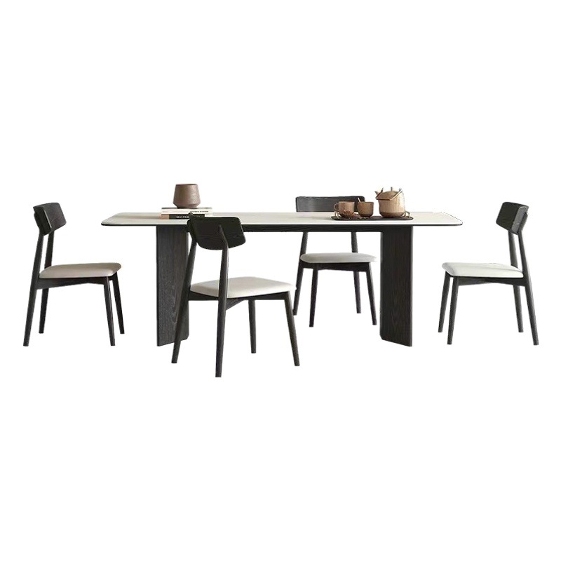 Mesa de comedor de placa de roca blanca pura y combinación de silla moderna simple hogar pequeño apartamento mesa de comedor rectangular de alta gama mesa de comedor de madera maciza