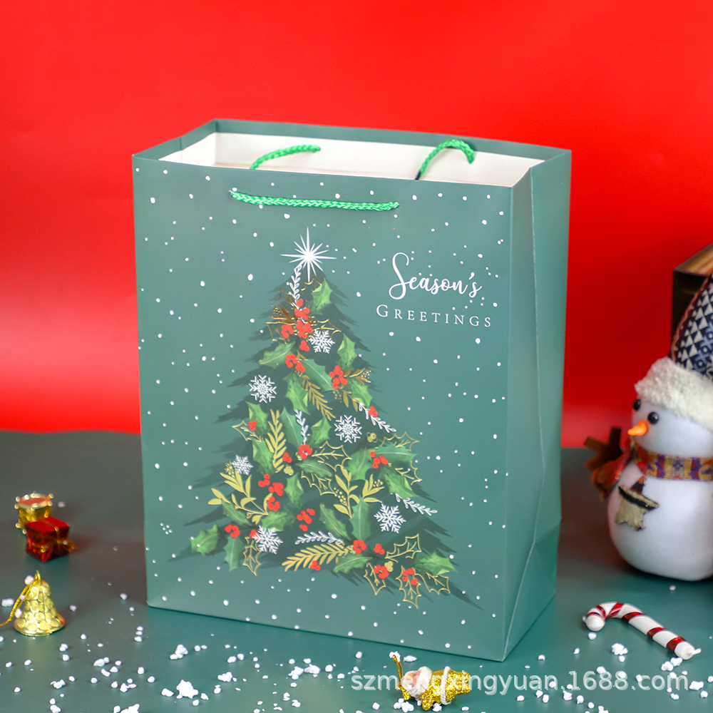 Navidad creativa Nochebuena caja de regalo embalaje bolsas de regalo de alto valor de moda bolsa de papel de mano grande