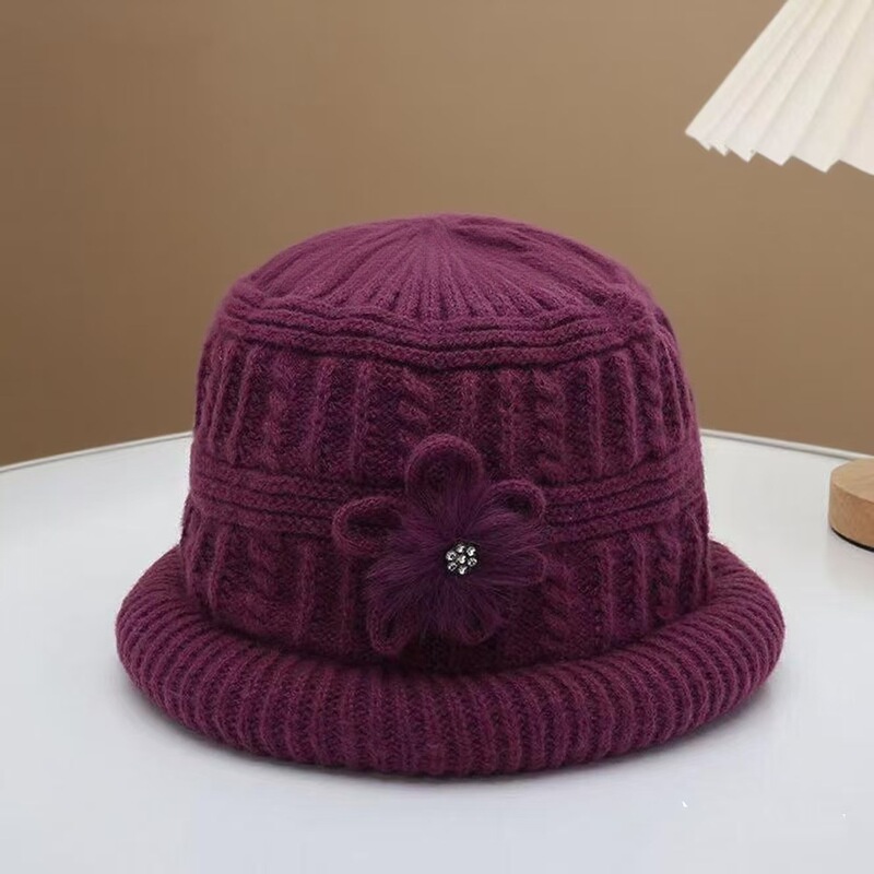 New Autumn and Winter Thickened Warm Knit Hat for Middle-Aged and Elderly Women, Woolen Hat for Old Ladies, Mothers, Grandmothers, and Mothers-In-Law