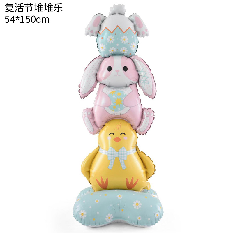 Base de Globo 3D de Pie para Pascua, Globo de Aluminio Grande con Forma de Conejo y Huevo, Decoración Temática