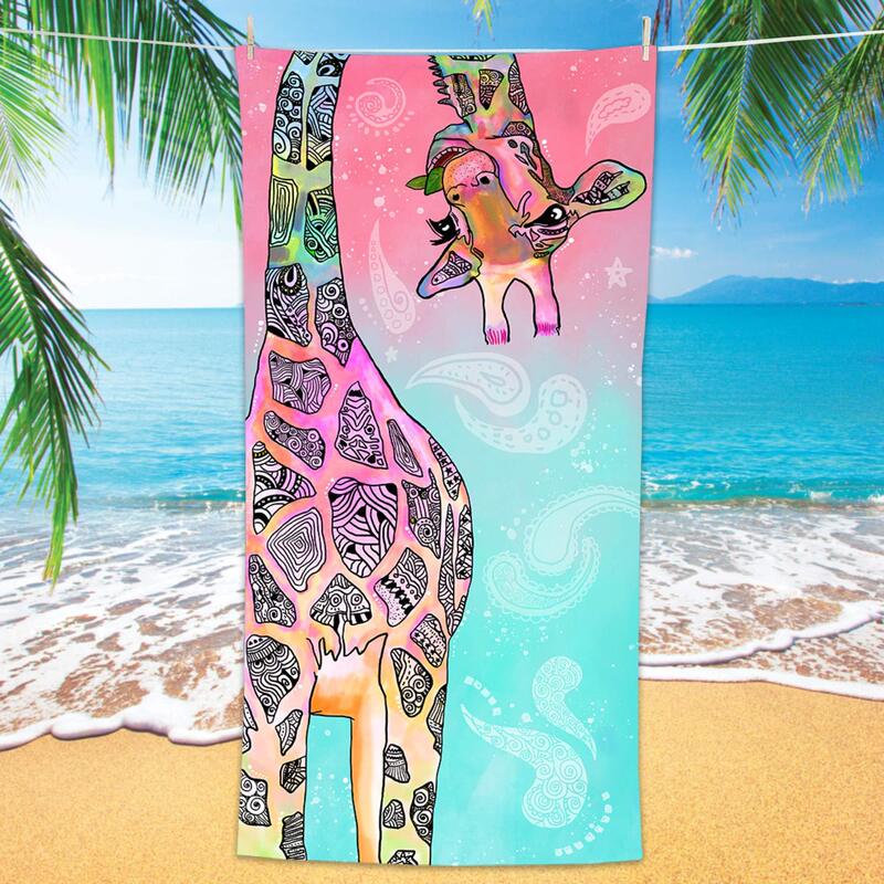 Bonsai Tree Giraffe Beach Towel Cute Funny Teal pink Mandragora Giraffe Microfiber