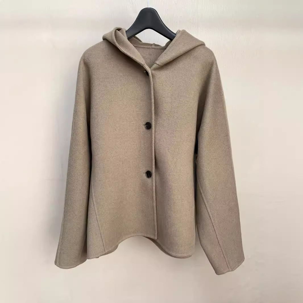 Demi-season short double-sided cashmere woolen woolen coat with hood