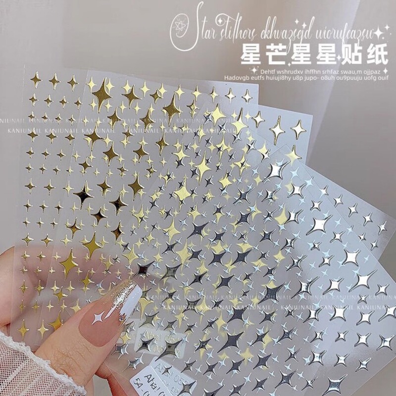 Four-Pointed Star Stickers Internet Celebrity Starburst Nail Adhesive Stickers Manicure Black Star Gold and Silver Stickers Paper Decoration Stickers Manicure