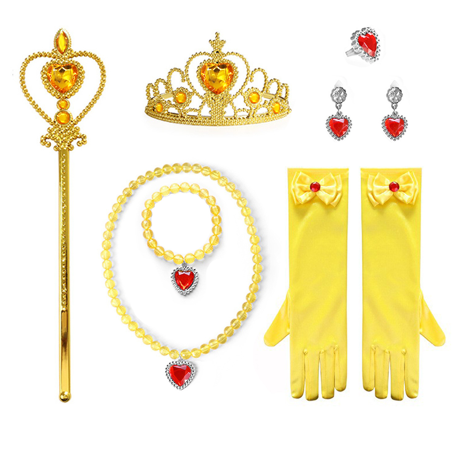 Frozen princesa amor collar traje niñas princesa joyería niños melocotón corazón con corona de diamantes palo mágico