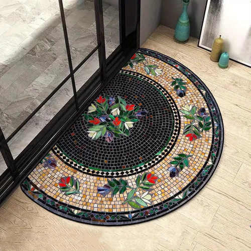 TEMU Retro Welcome Half Round Crystal Velvet Decorative Home Rug Stain-Resistant Anti-Slip Rug