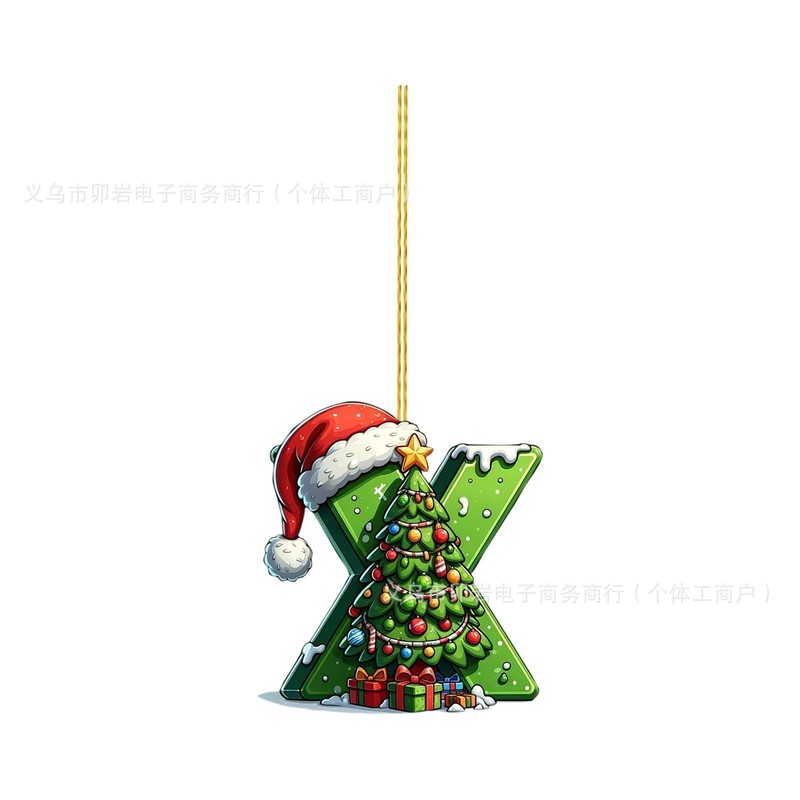 跨境2D亚克力圣诞树26字母吊坠DIY装饰挂件汽车装饰圣诞装饰挂件|undefined