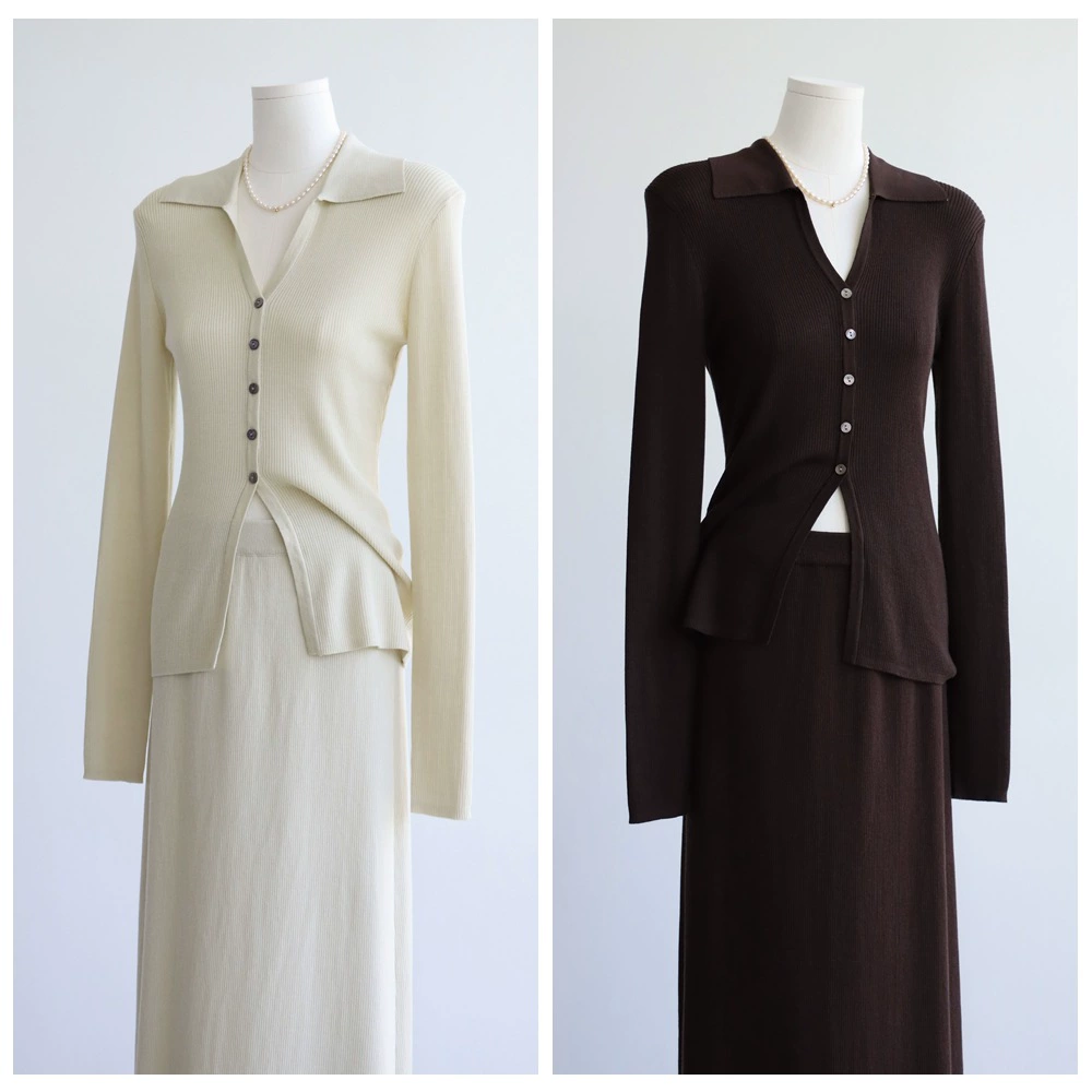 14-игольный трехжильный трикотаж из лиоцелла с v-образным вырезом и длинными рукавами, ранняя осень, топ из тенселя с высокой талией, модный и стильный пригородный женский топ