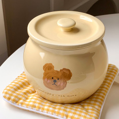 Emo熊家庭用耐高温セラミック豚油缶キッチン赤油缶油かけ辛い缶蓋付きスプーン缶