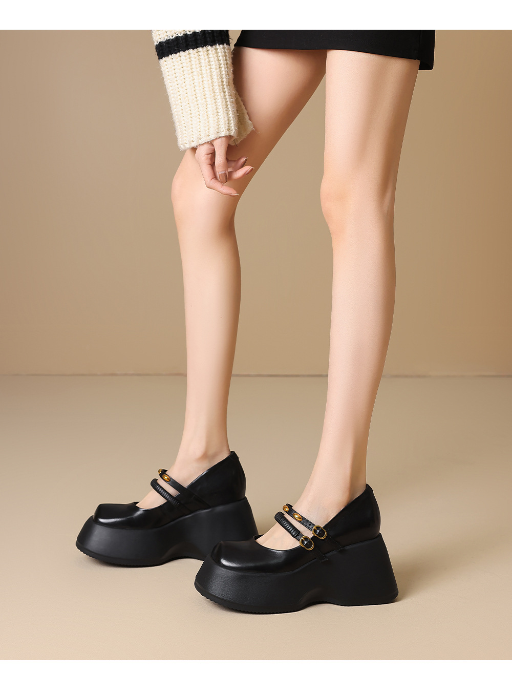 Giày Lolita platform đế xuồng 10 cm phong cách Anh Quốc cổ điển — màu nâu chi tiết 10