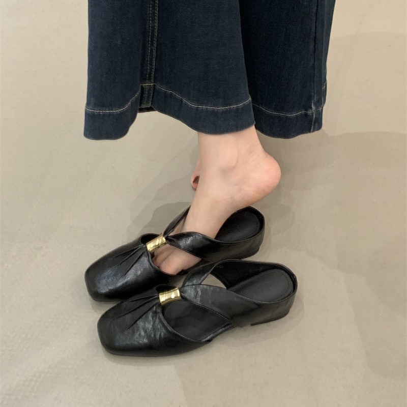 women's Slippers Sheepskin Version ~ 5Cm Internal Height Increase, Pleated Closed-Toe Slippers For Women, French Style Summer Outdoor_voghion.com