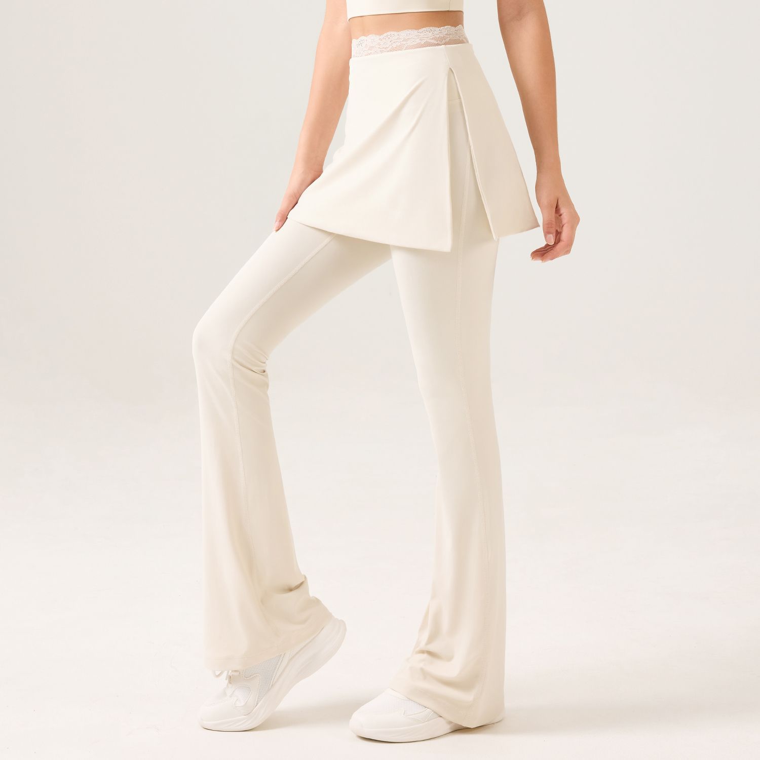 Pantalones acampanados finos de cintura alta con encaje para primavera y verano, pantalones largos informales que estilizan, falda corta deportiva para yoga y fitness, desmontable. image 6