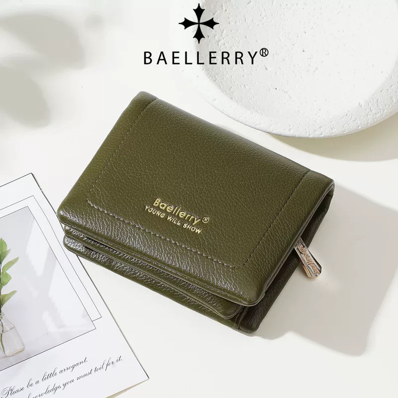 Короткий женский кошелёк baellerry трёхсгибный на молнии с отделениями для карт