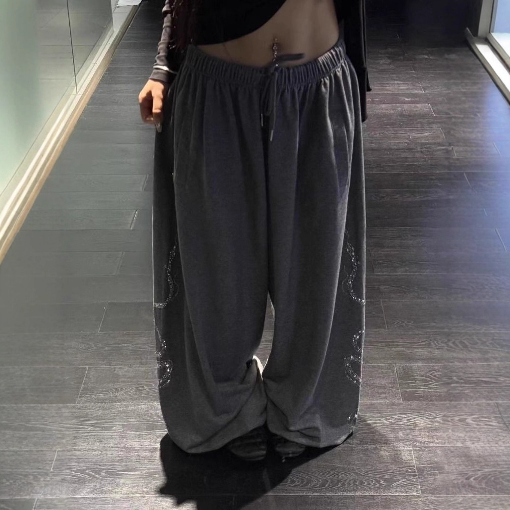 American Retro Gray Jazz Dance Pants for Women, Spring and Autumn Design, Street Fashion Versatile Sports Trousers