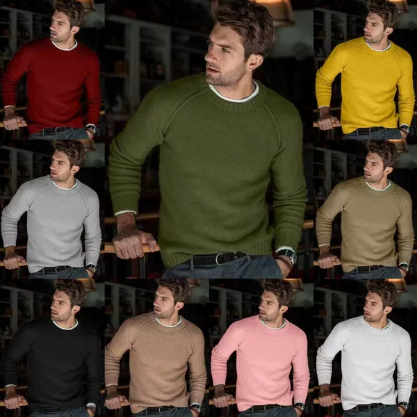 Amazon Foreign Trade 2026 Autumn/Winter Men's Cross-Border Casual Fashion Knitted Solid Color Pullover Raglan Long Sleeve Sweater