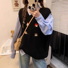 外穿甜美风立体刺绣宽松女春秋2026新款叠穿无袖毛衣马甲背心上衣