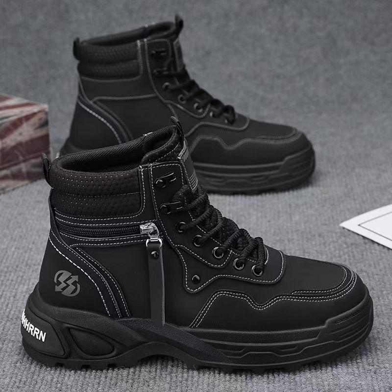 Zapatos de hombre de alto nivel de invierno de montaña casuales antideslizantes zapatos de herramientas de cuero impermeable con una sola gruesa aumentada botas Martin blancas