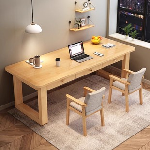 Solid Wood Desk by the Window Long Table Home Study Desk Computer Modern Simple Three-Person Solid Wood Writing Desk