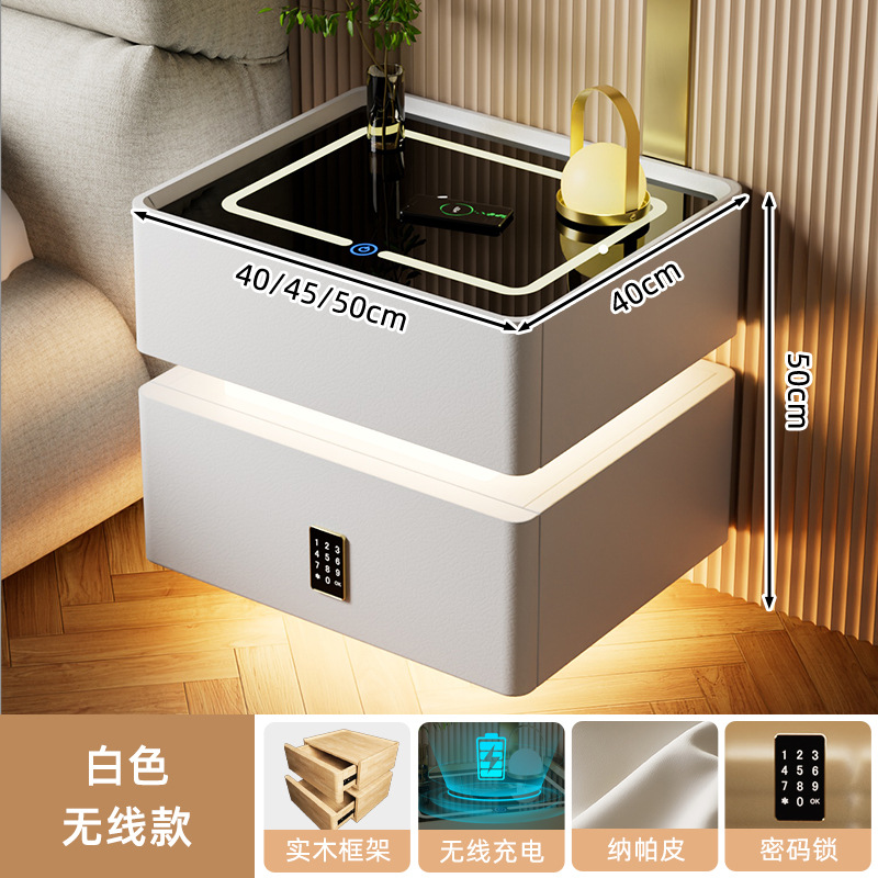 Mesa de cabezal inteligente con lámpara 2024 nuevo dormitorio de madera sólida lujoso y de alta calidad simple y moderno gabinete de almacenamiento junto a la cama