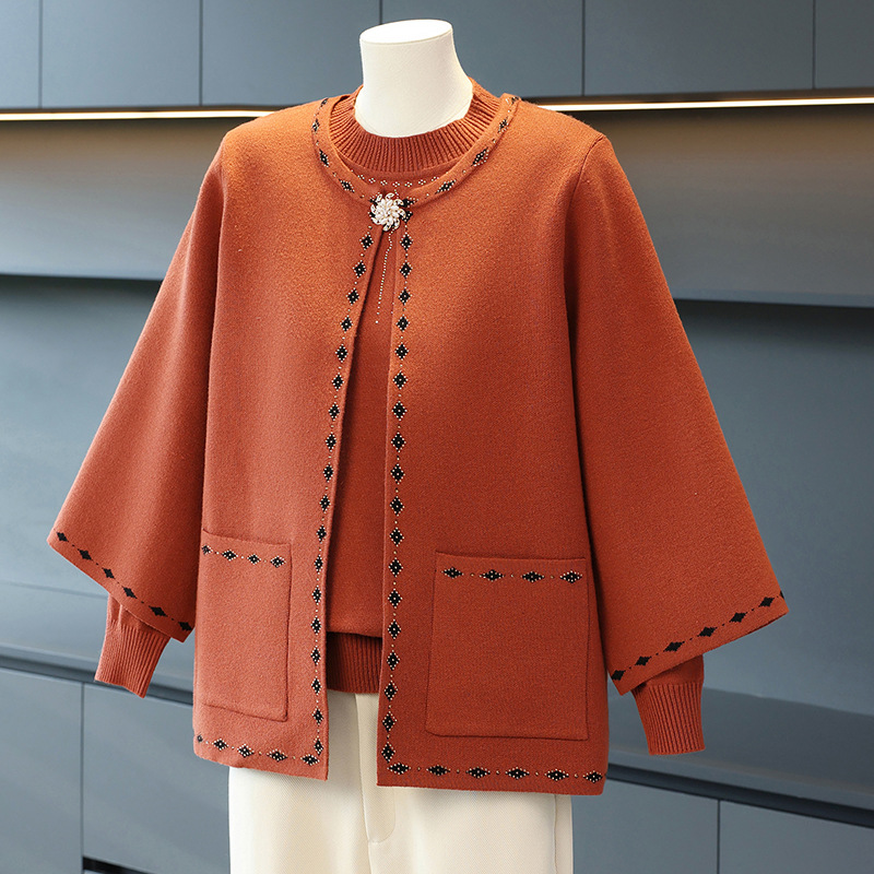 中老年女春装针织外套毛衣洋气套装妈妈款春秋季两件套开衫上衣服