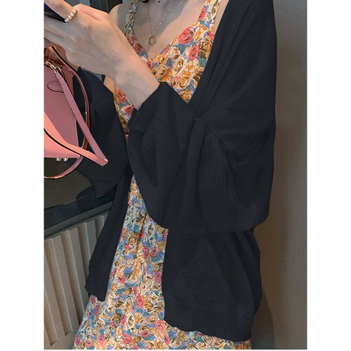 Summer Minimalist Sun Protection Knit Cardigan, Thin Women's Matching Slip Dress, Outerwear Sweatshirt, Ice Silk Shawl, Fairy Long Sleeve