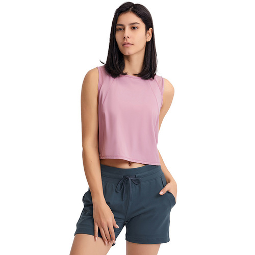 New spring and summer loose sports blouse for women, solid color yoga clothes without chest pads, fitness sleeveless vest