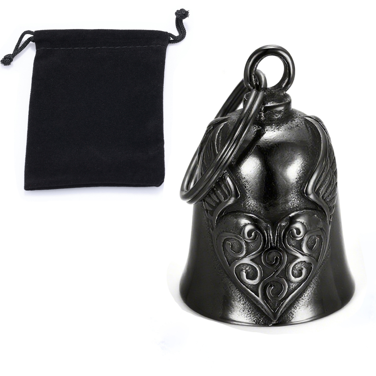 Moto de personalidad europea y americana transfronteriza, santo patrón de la conducción, material de acero inoxidable, alas de amor, campana, negro retro